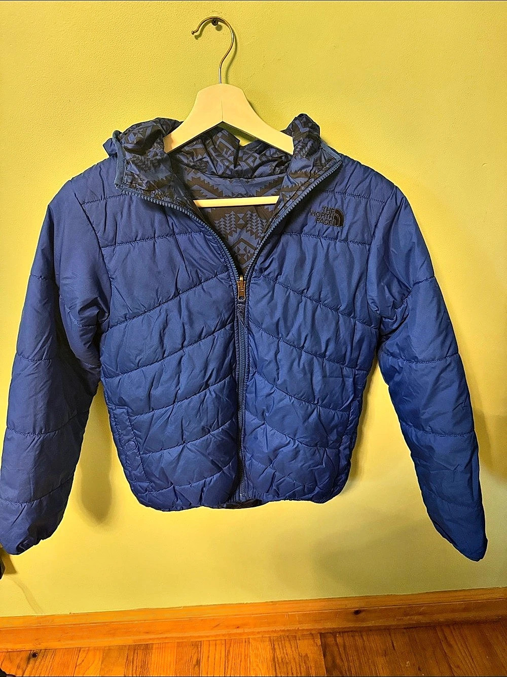 The North Face Reversible Perrito Hooded Jacket Boys Blue Large 14/16
